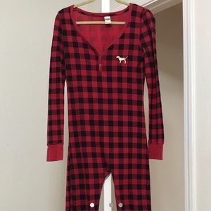 victoria’s secret pink plaid onesie pajamas